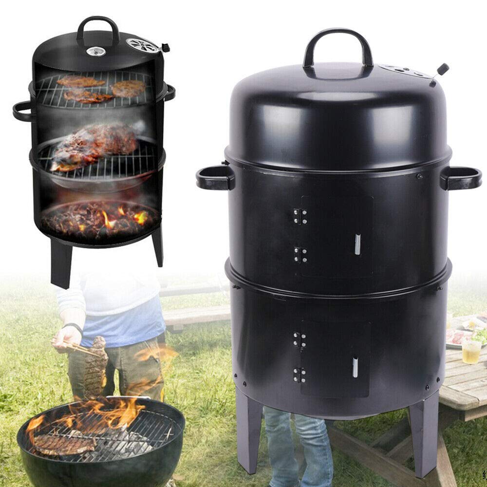 Barbecue charbon de bois en acier émaillé et fumoir 4 en 1