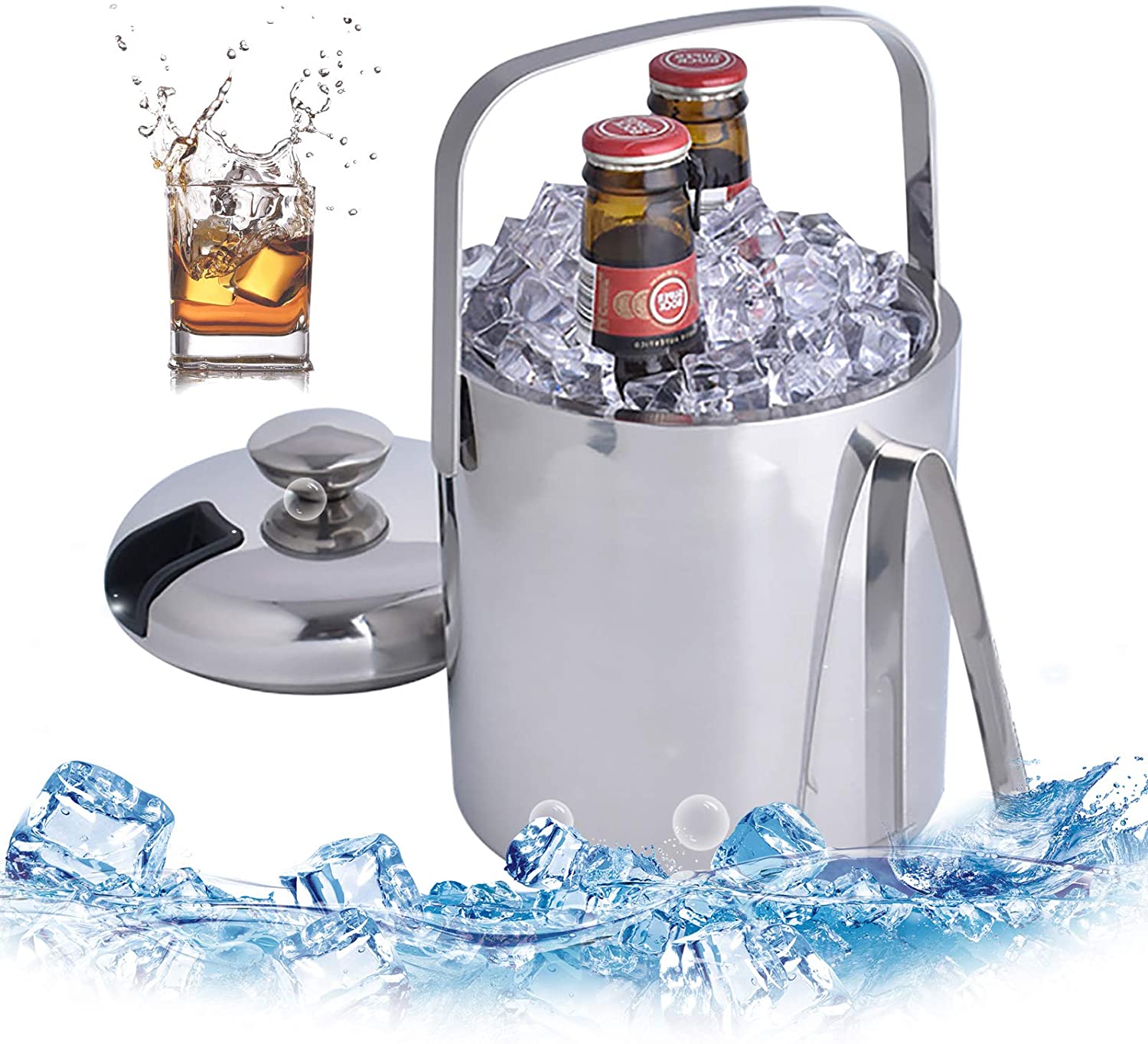 Ice Bucket with Lid,Tongs and Sieve,Ice Bucket for Cocktail Bar