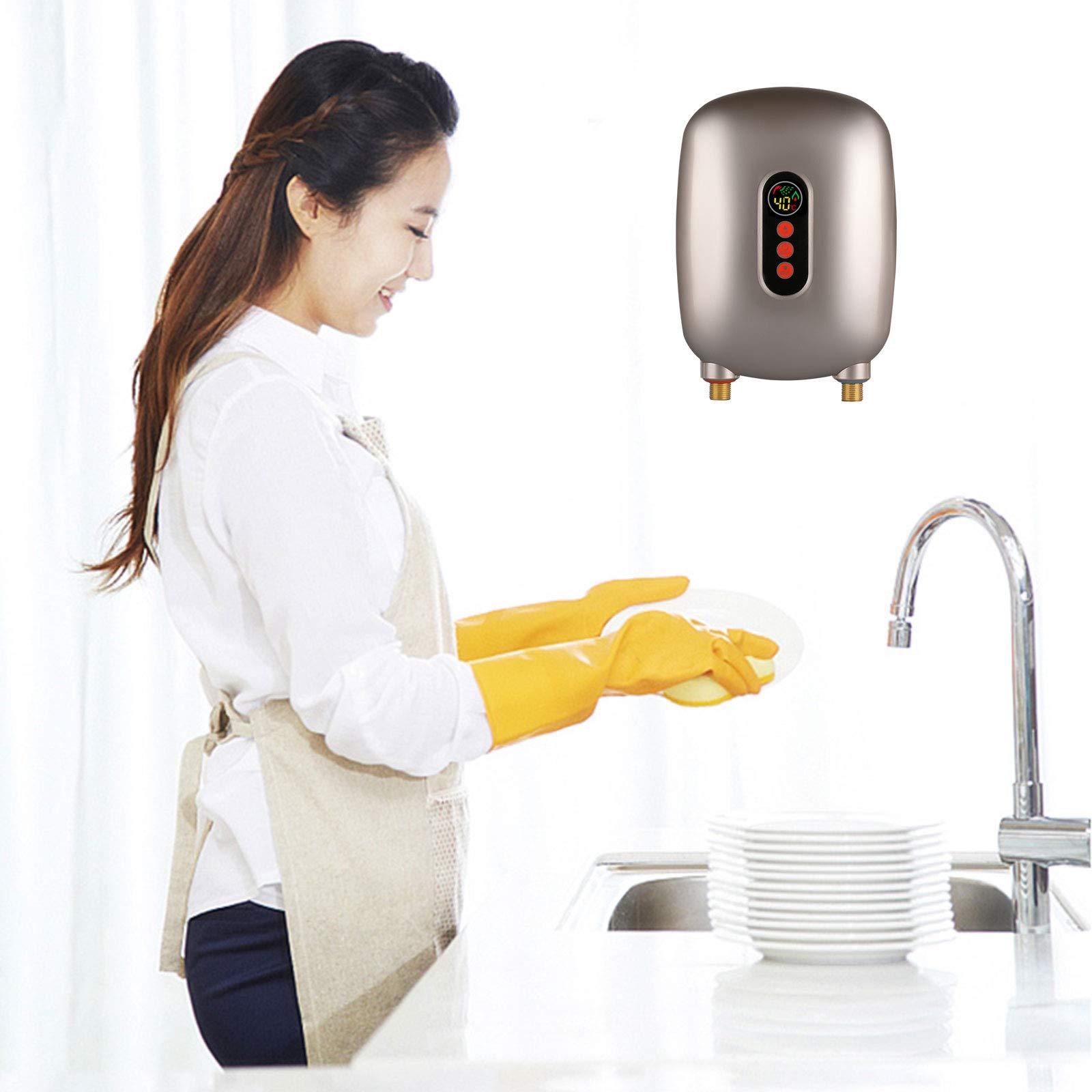 Mini chauffe-eau électrique, chauffe-eau sans réservoir instantané 3000w  avec écran LCD, chauffe-eau sous évier pour le lavage de la salle de bain  de la cuisine (rouge)