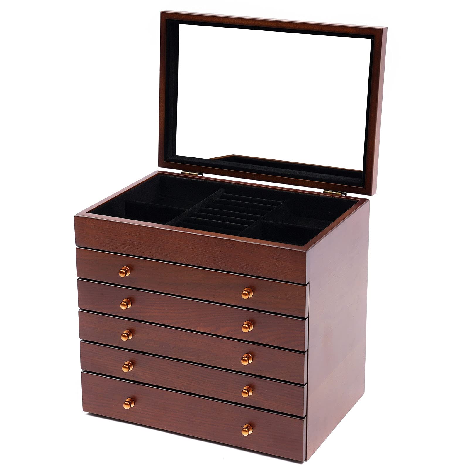 Boîte de rangement en bois 6 couches avec miroir, boîte à bijoux