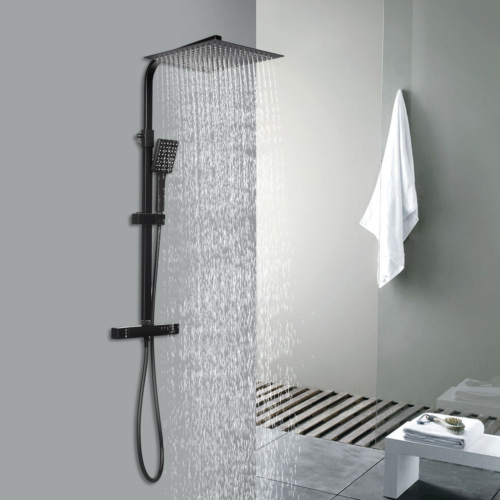 Système de douche avec thermostat noir