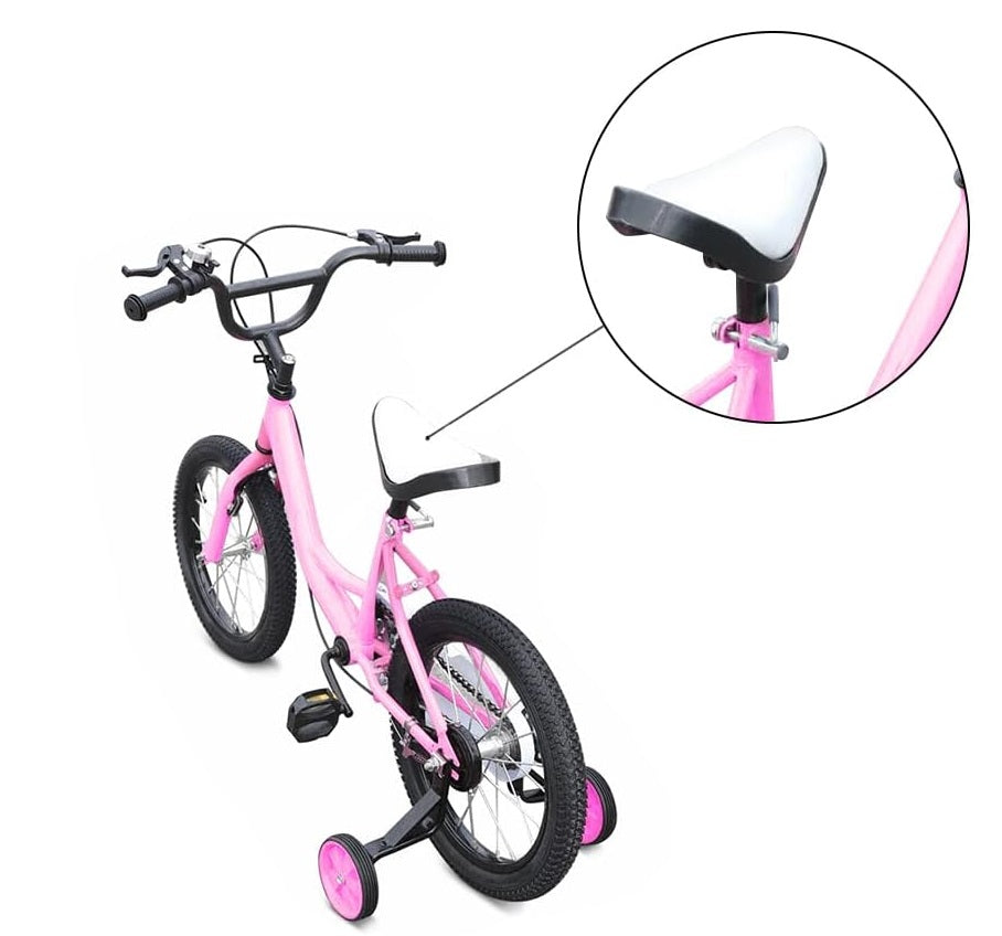 Vélo universel pour enfant de 16 pouces avec roues d'entraînement amovibles et siège réglable Rose Bick pour enfants de 5 à 8 ans