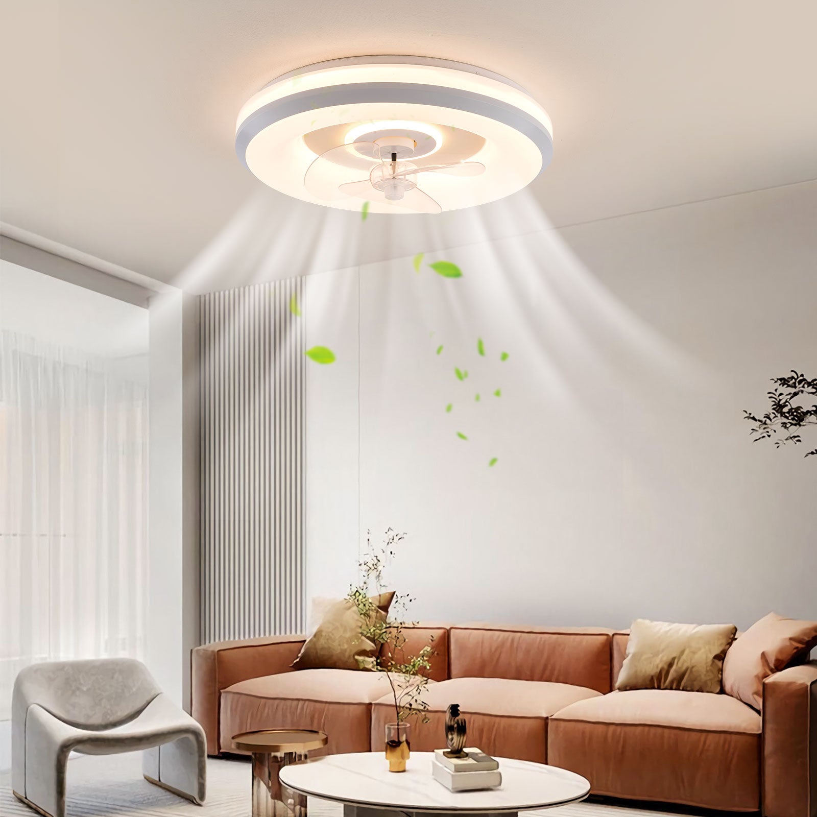 Ventilateur de plafond moderne à profil bas avec lumière et fonction de gradation à distance avec mode nuit