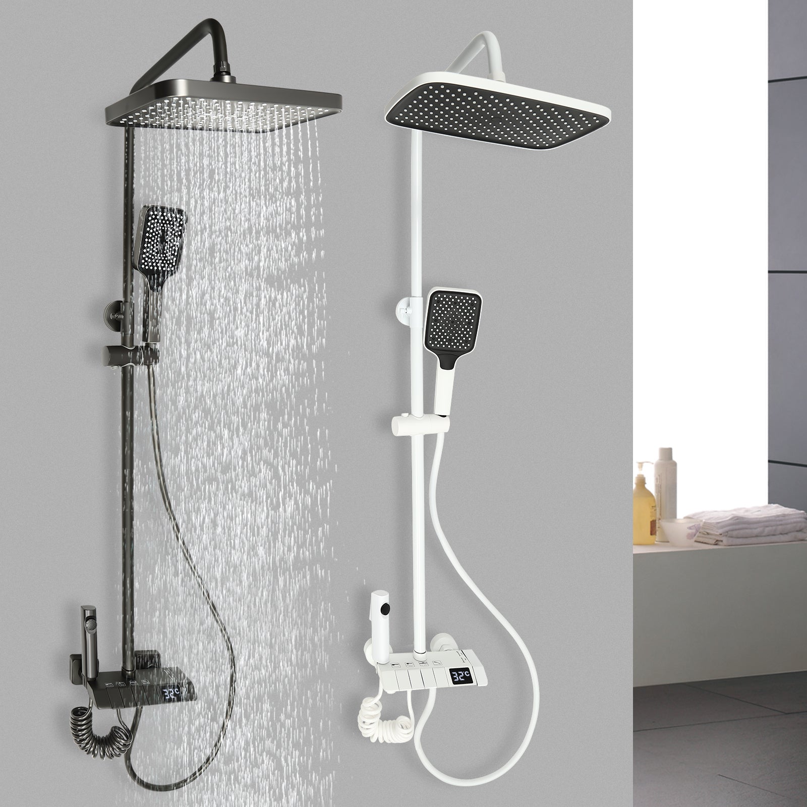 Système de douche Kit de douche gris avec écran d'affichage LED