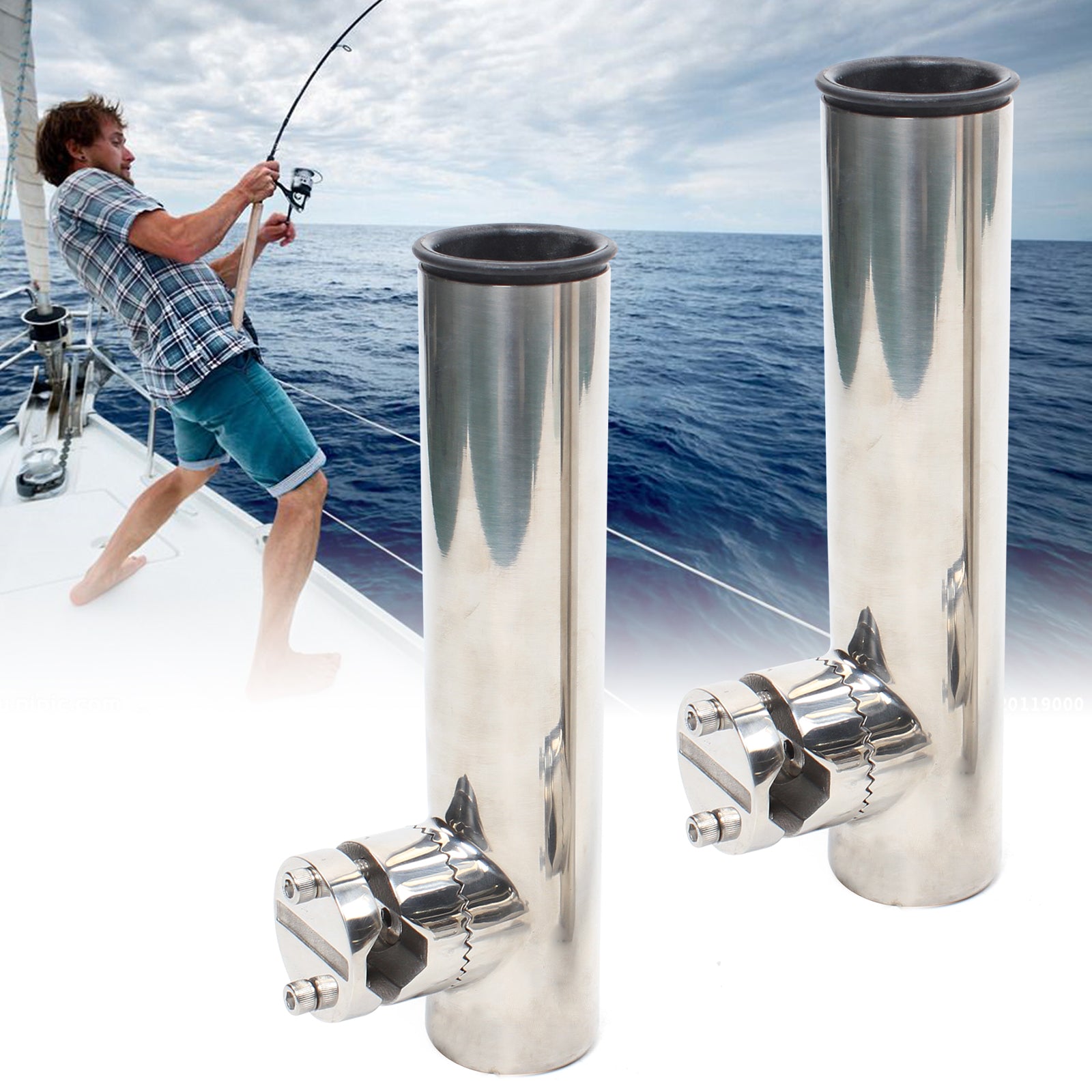 2 supports de canne à pêche en acier inoxydable rotatif à 360°