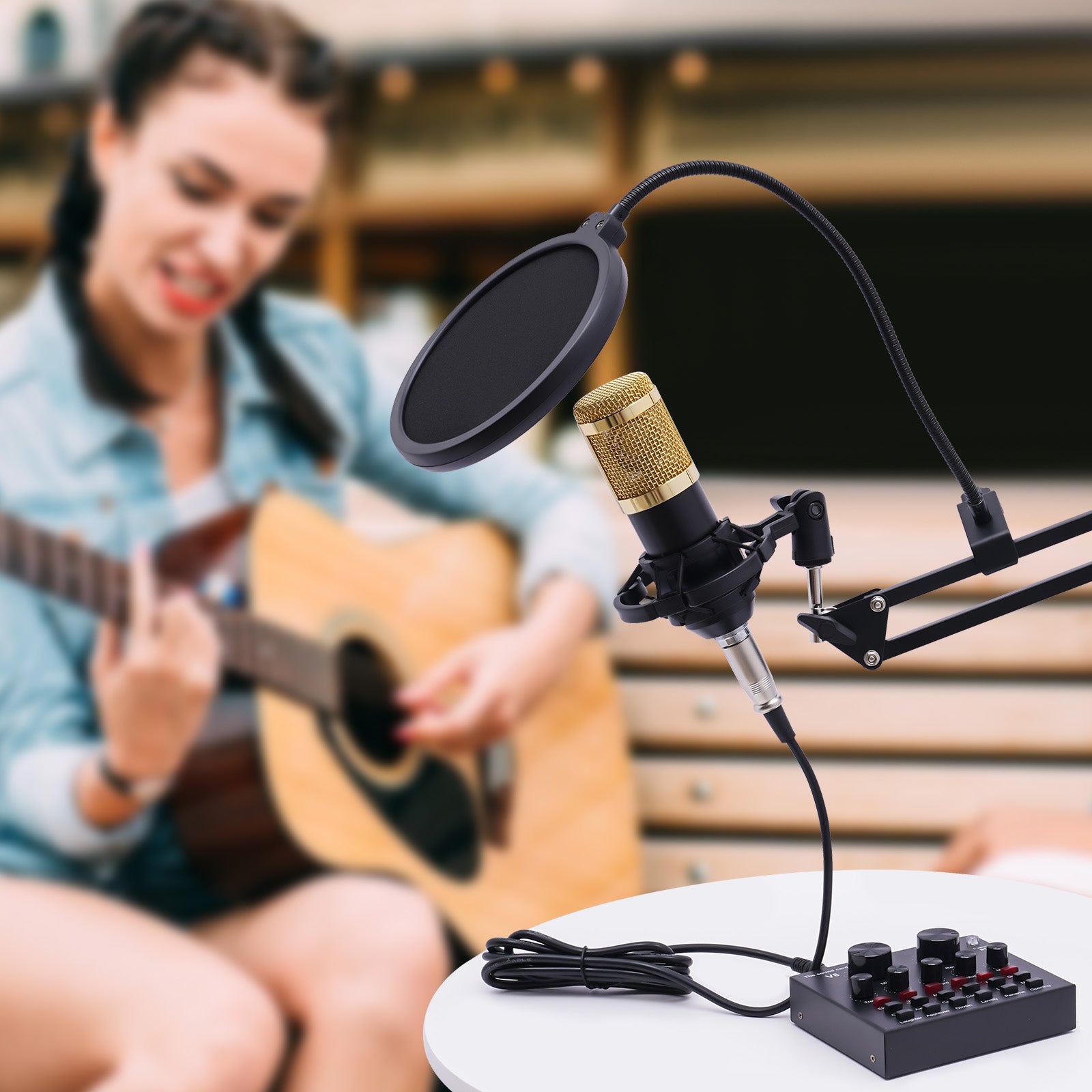 Kit de microphone à condensateur V8 Live - Carte son - Mixeur audio