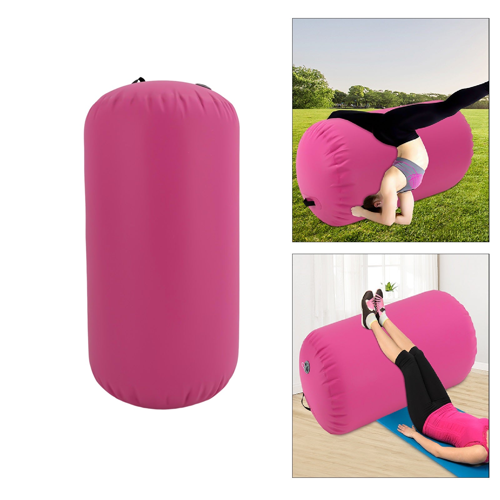 Rouleau de gymnastique gonflable en PVC avec pompe électrique pour entraînement, fitness, gymnastique, bodyshaping, 100 x 60 cm - Rose