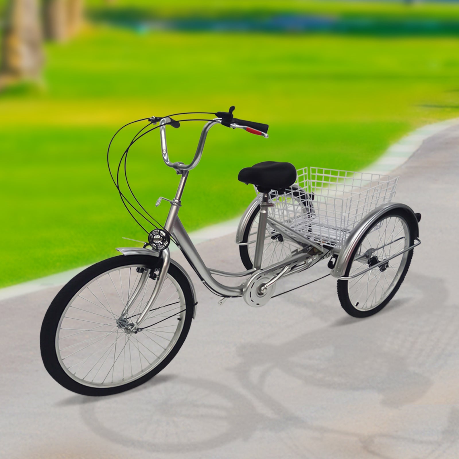 Vélo 24" 3 roues avec panier, vitesse 6 vitesses pour adulte