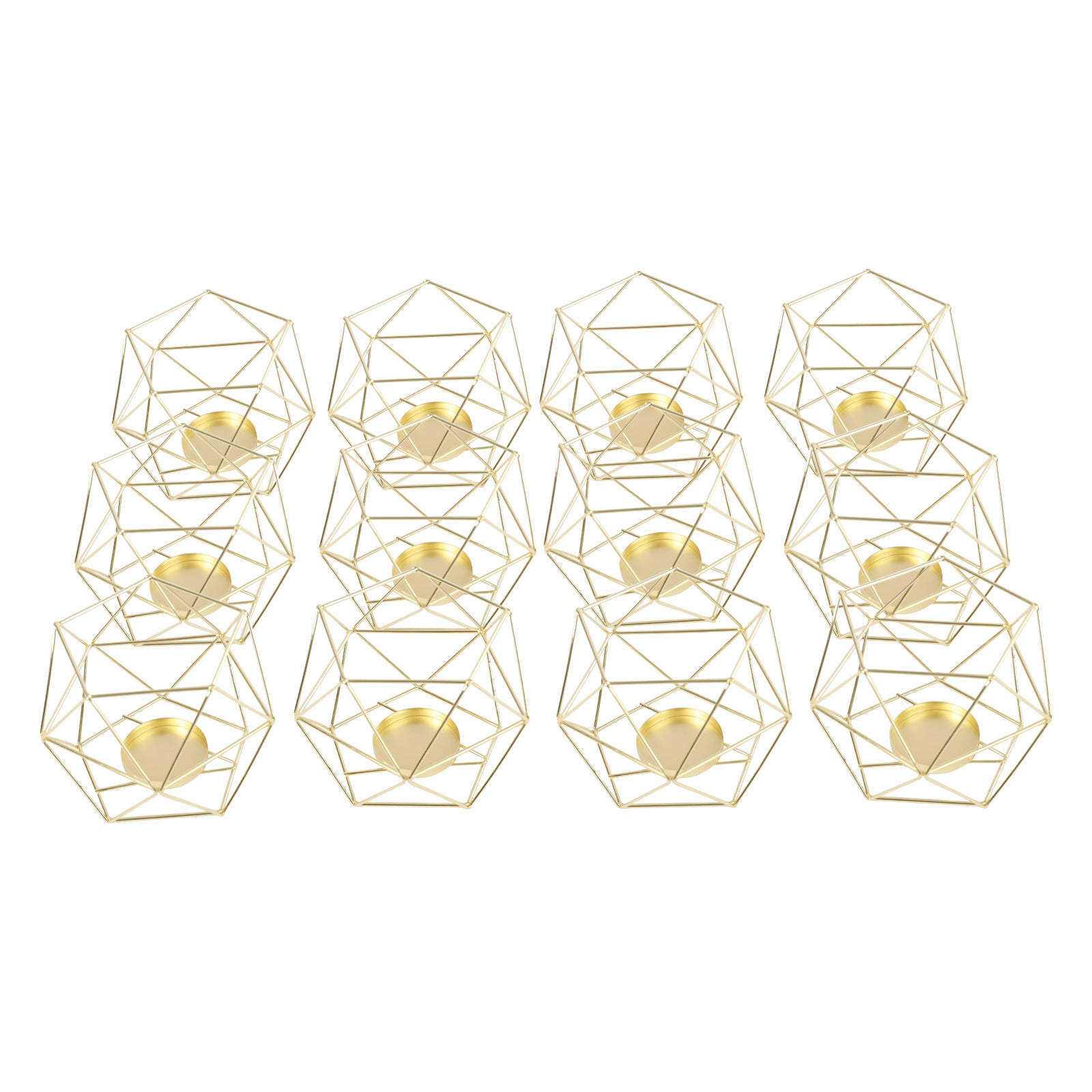 Lot de 12 photophores en métal doré - Bougies chauffe-plat géométriques