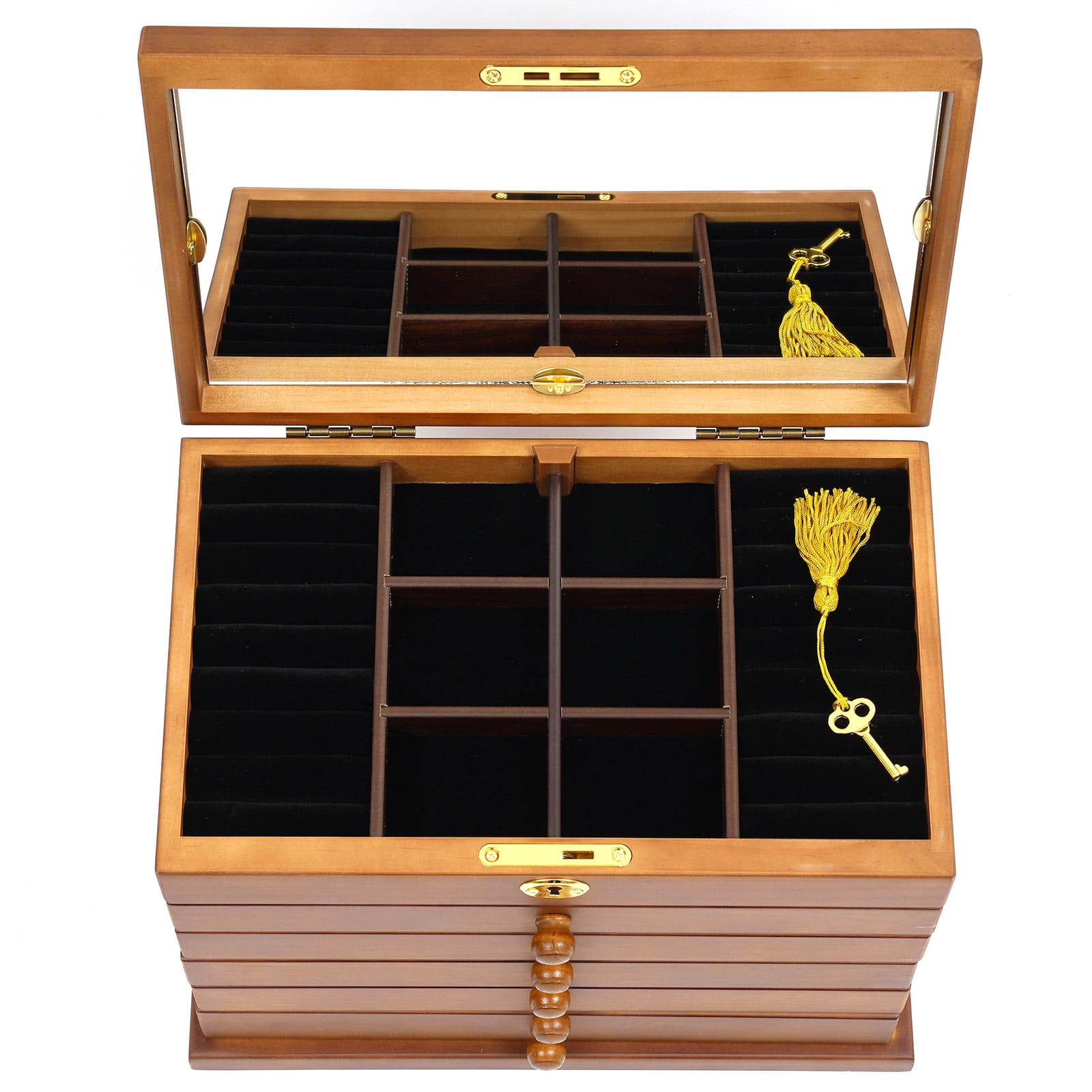Grande boîte à bijoux en bois à 6 étages avec 5 tiroirs