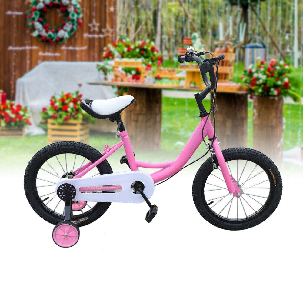 Vélo universel pour enfant de 16 pouces avec roues d'entraînement amovibles et siège réglable Rose Bick pour enfants de 5 à 8 ans