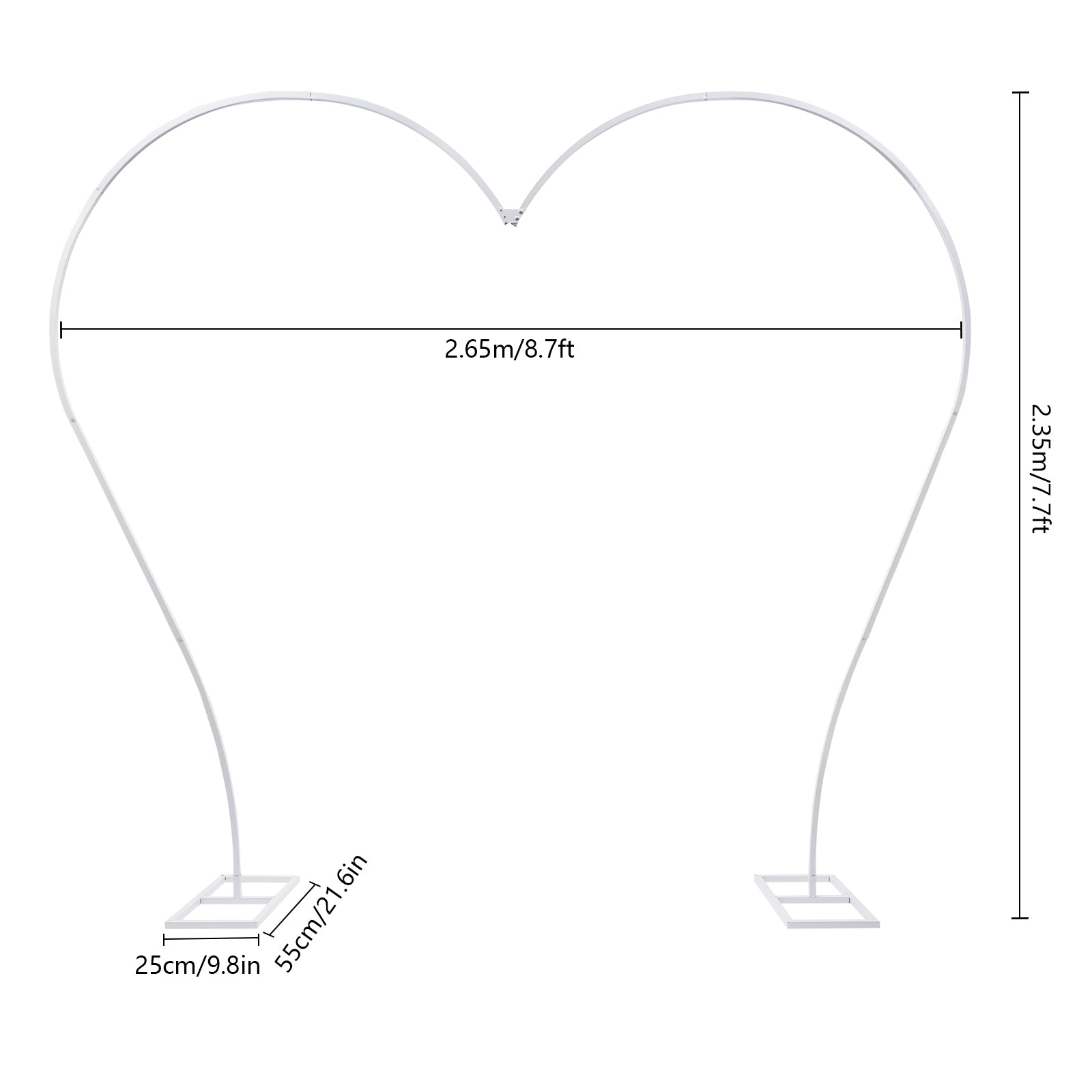 Arche de mariage - En métal - 265 x 235 x 55 cm - Fond en forme de cœur