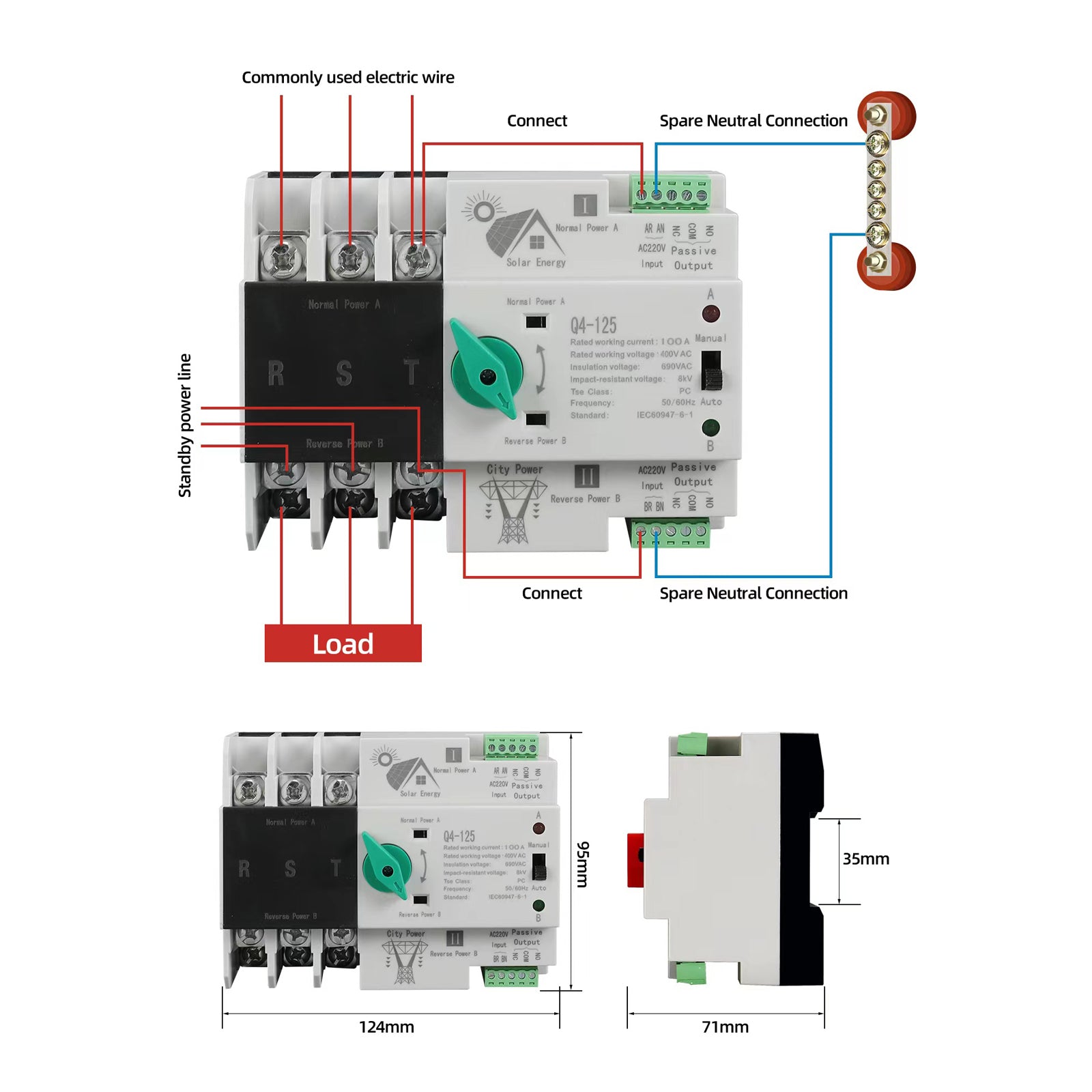 Dual Power Interrupteur de transfert automatique AC 400 V 3P 100 A PC 