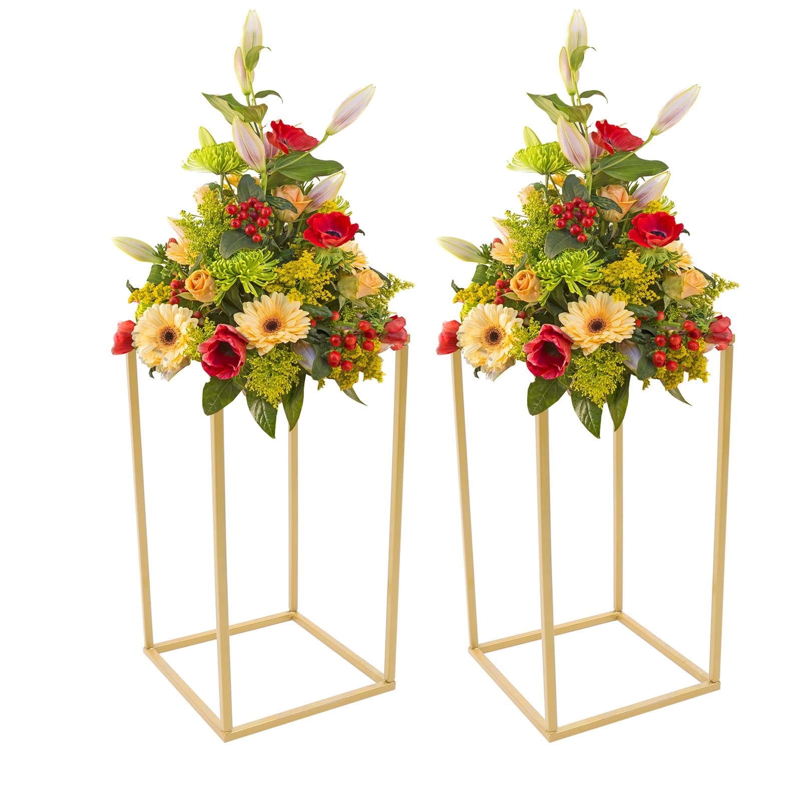 Lot de 2 supports de fleurs géométriques en métal doré de 40 cm