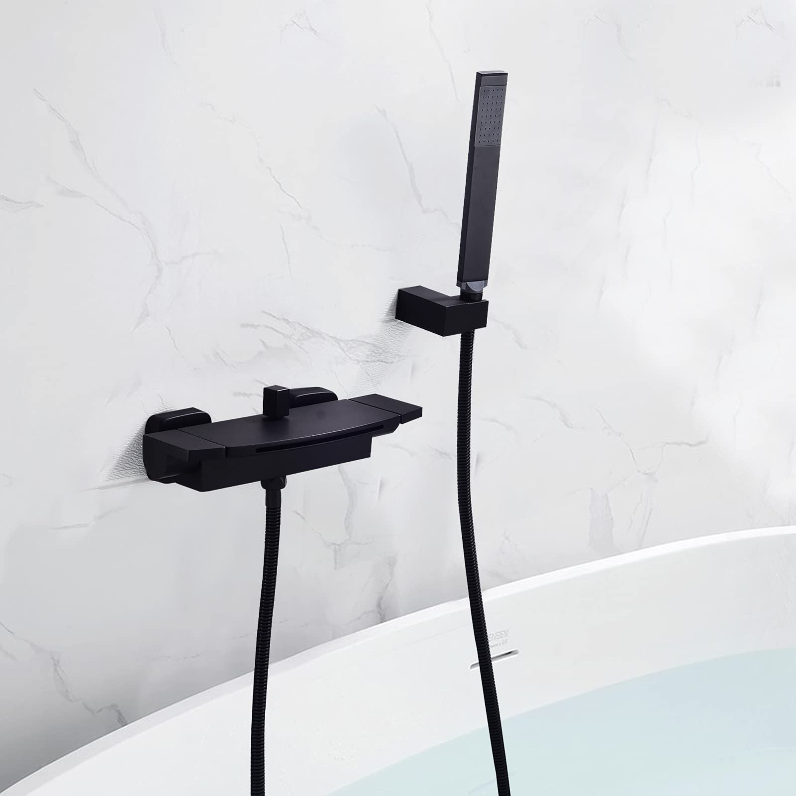 Robinet de baignoire avec douchette en laiton cascade Noir