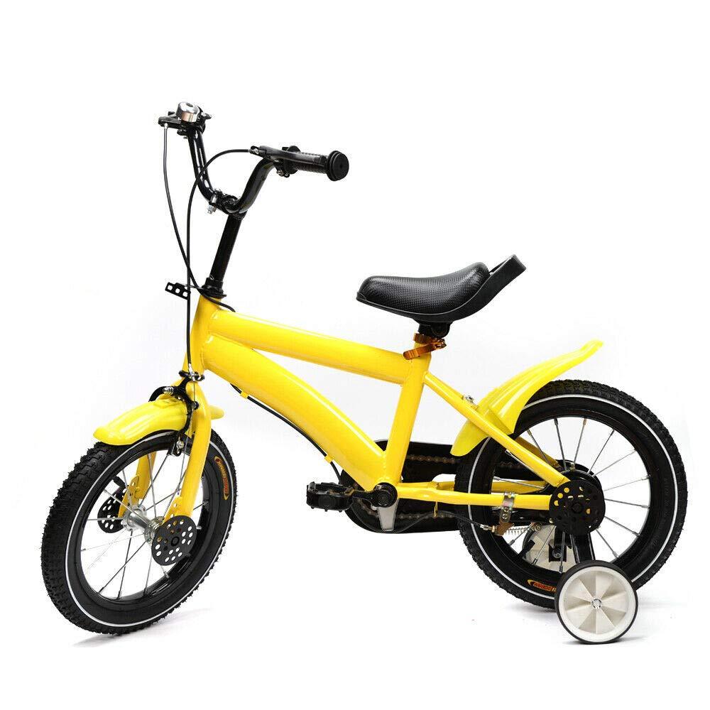 Vélo pour enfant 14 pouces - Jaune - Vélo de jeu cool et sûr - Vélo unisexe avec stabilisateurs amovibles - Cadeau pour enfant