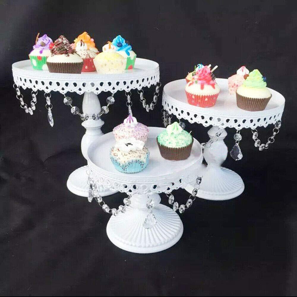 Lot de 3 plateaux à gâteau vintage ronds pour gâteau de mariage, muffins, table à dessert, mariage, fête, thé de l'après-midi