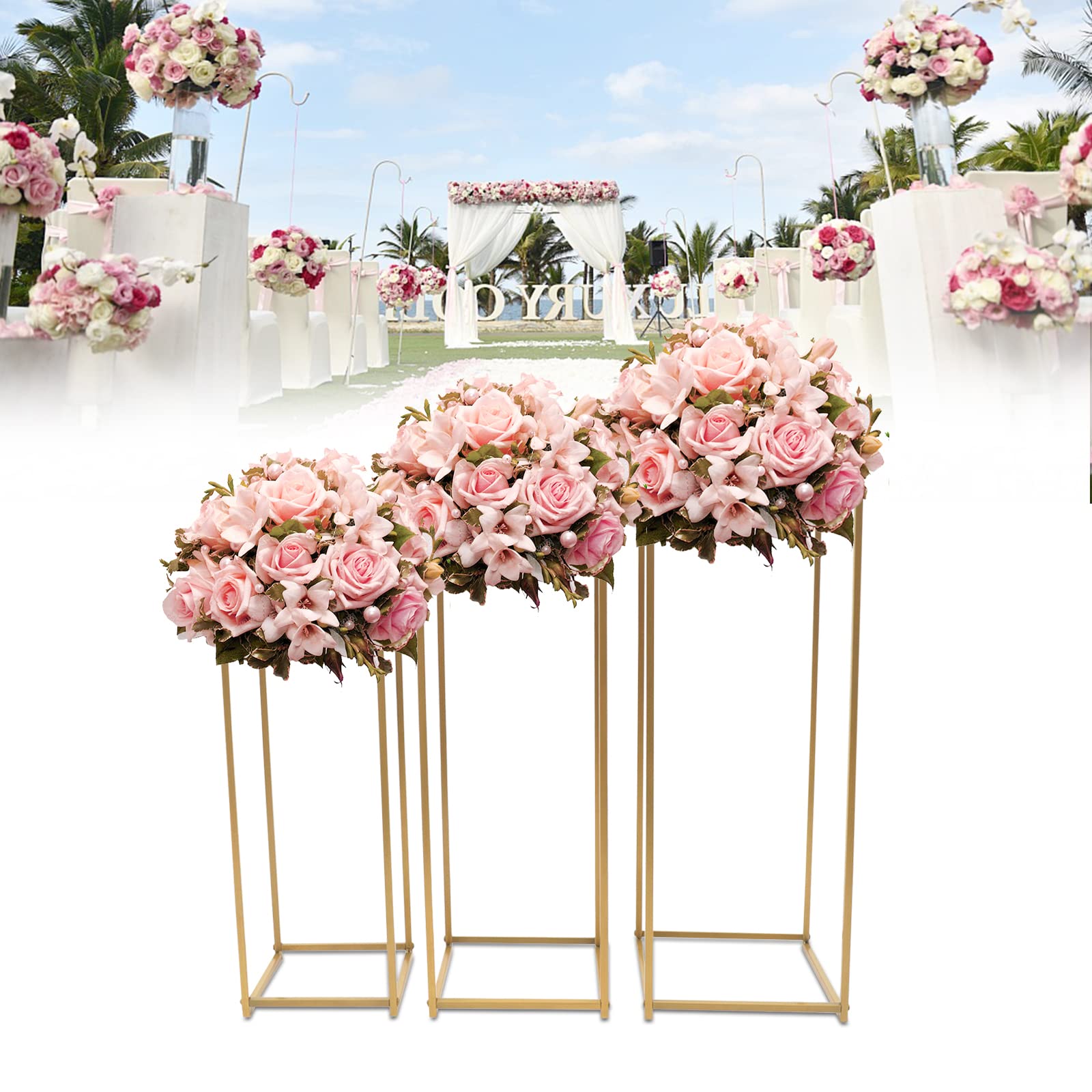 Lot de 3 supports de fleurs en métal pour mariage - 50 cm - 60 cm - 70 cm - Pour la maison, les fête