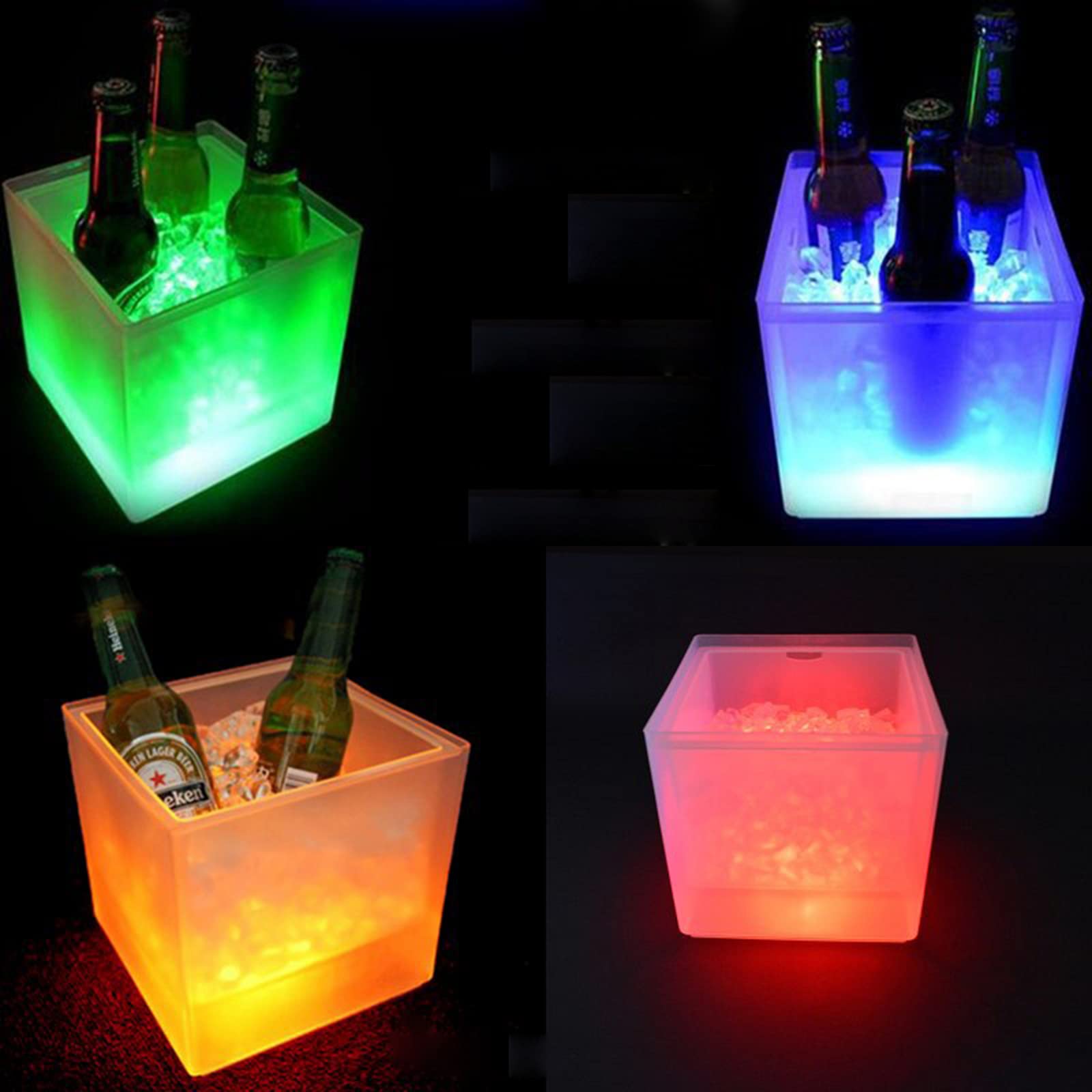 16 Color Changing Ice Bucket LED Wine Cooler Beer Beverage Bottle Holder Party