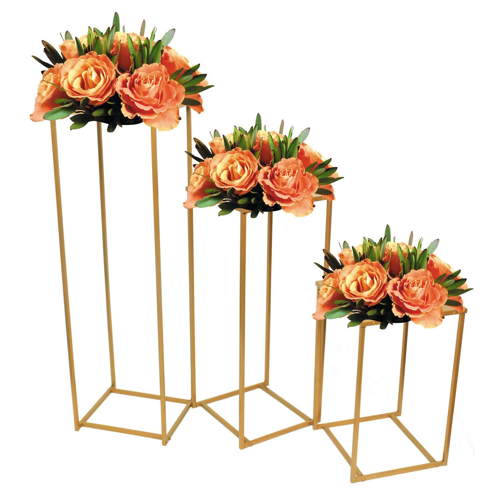 Lot de 3 vases géométriques amovibles en métal doré pour décoration de mariage