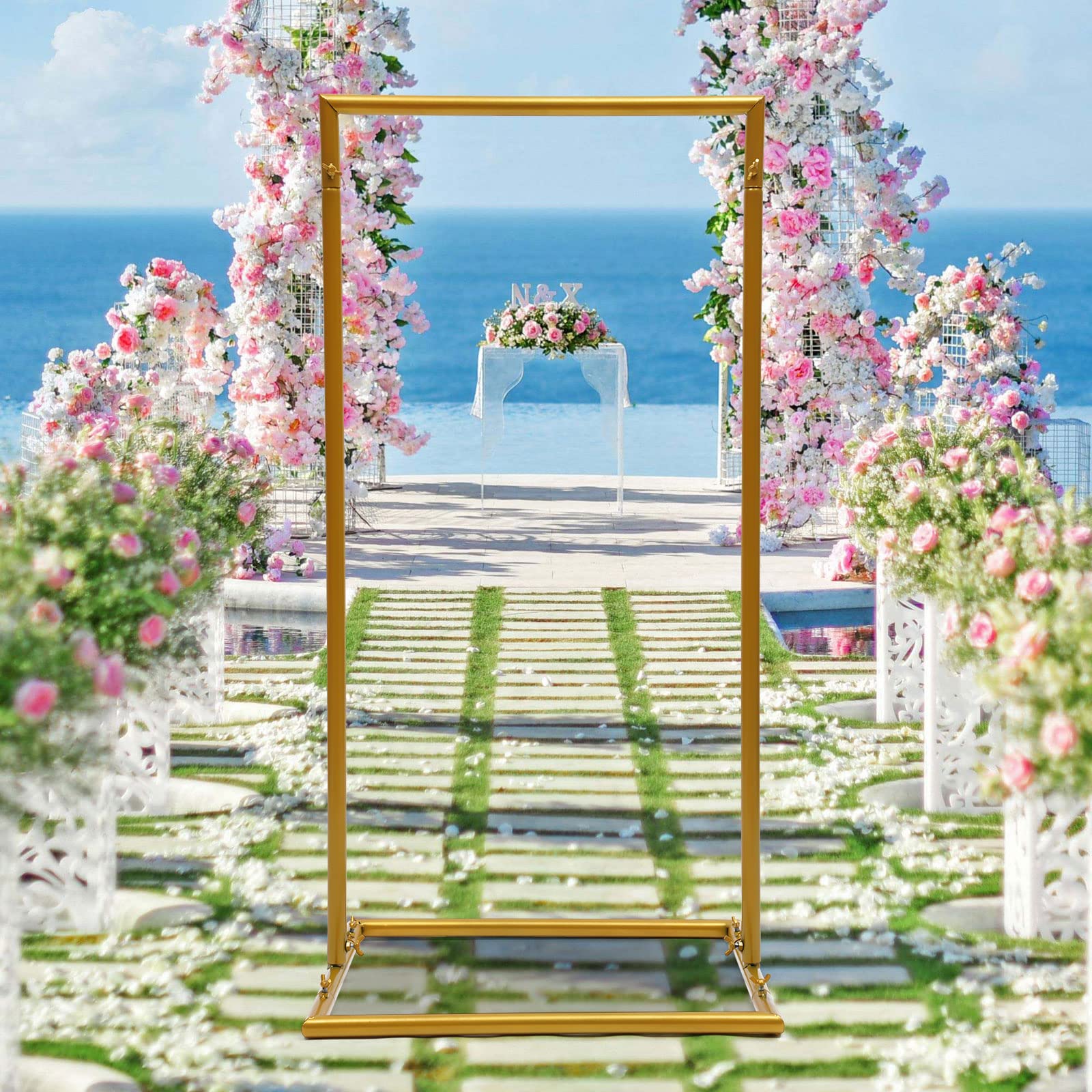 Arche de mariage - 2 m x 2 m - Carré amovible - Arche de mariage - Cadre  floral décoratif pour fond de fête de mariage (doré)