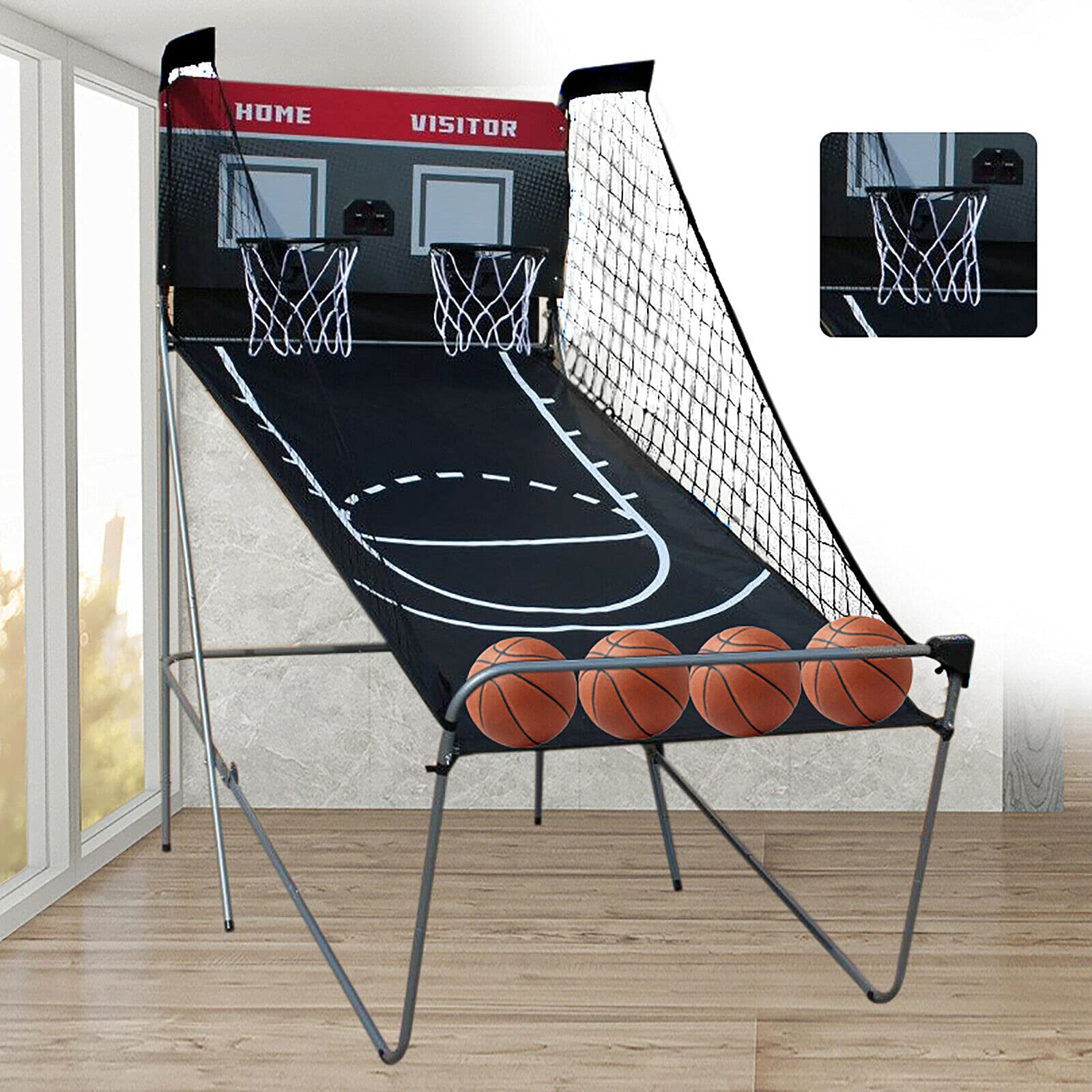 Panier de basket avec 4 ballons de basket