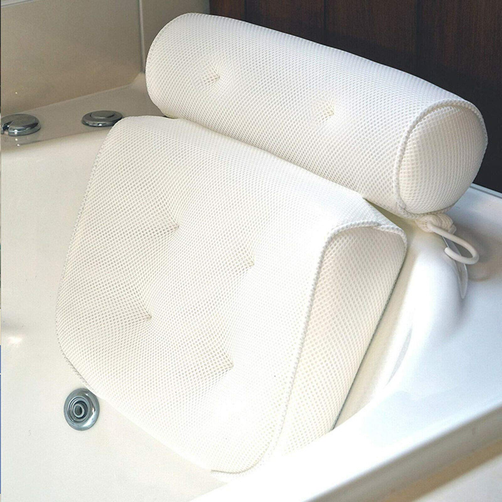 Rectangle 3D Mesh Bathtub Pillow with 6 Suction Cups Non Slip Spa Headrest Bath