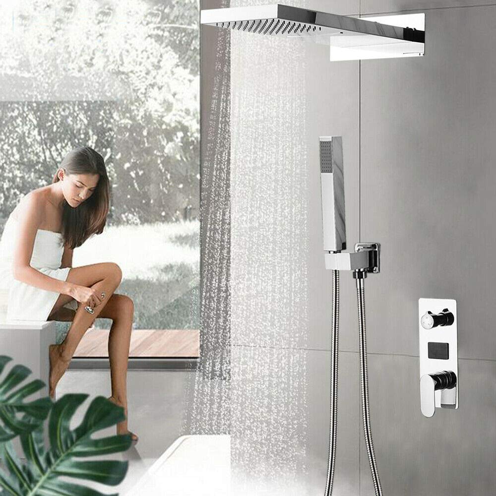 Système de douche encastré avec douchette à effet pluie et pommeau de douche