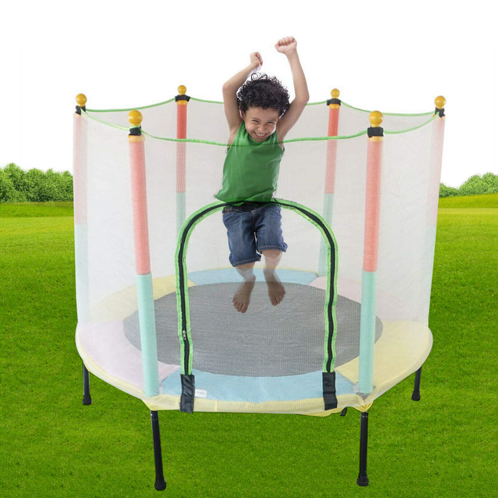 Trampoline de jardin pour enfant de 140 cm avec filet - Pour l'extérieur et l'intérieur - 200 kg - Recommandation : convient pour 2 à 3 enfants