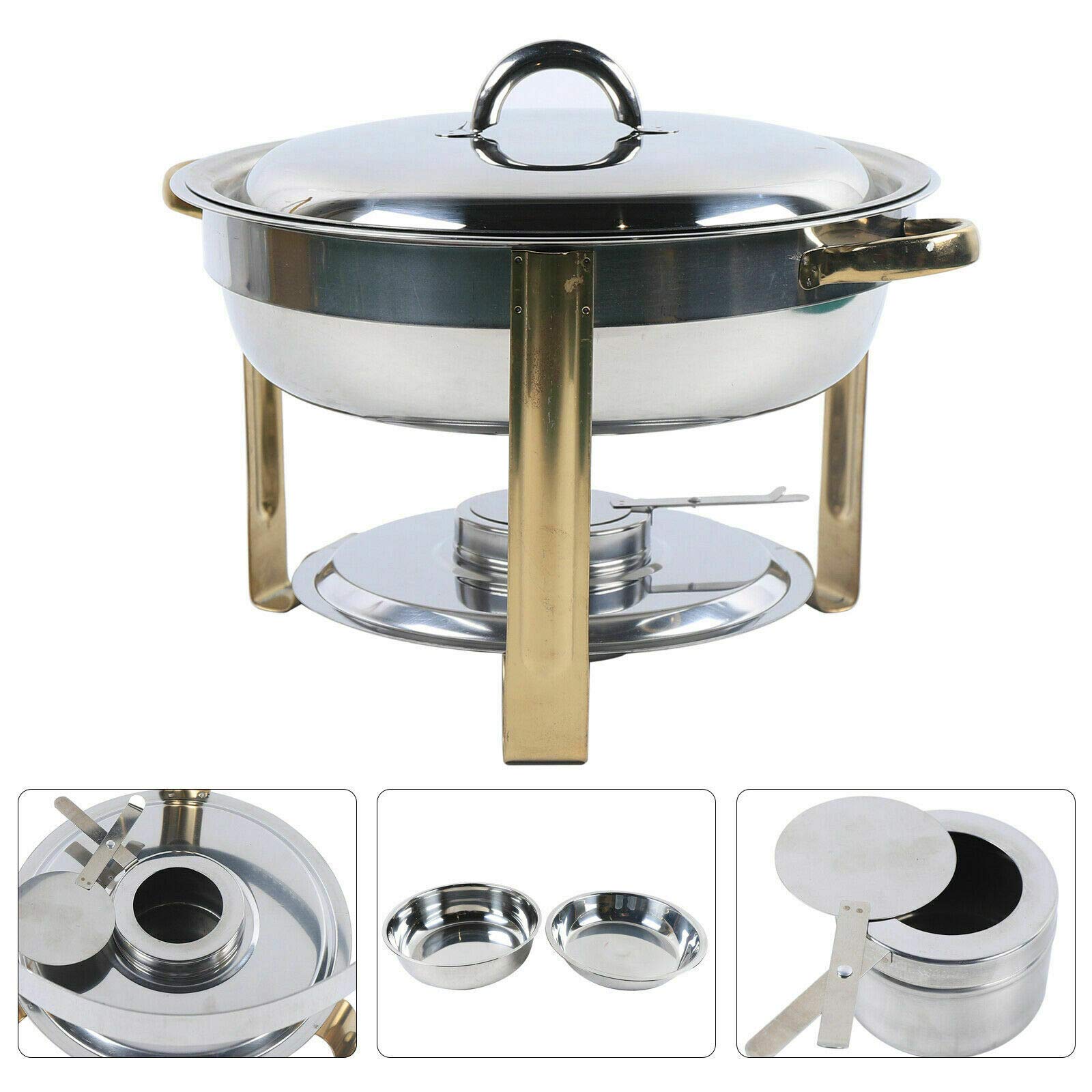 Set de chafing dish - 4 l - Rond - En acier inoxydable - Passe au lave-vaisselle - Avec récipient à pâte de carburant
