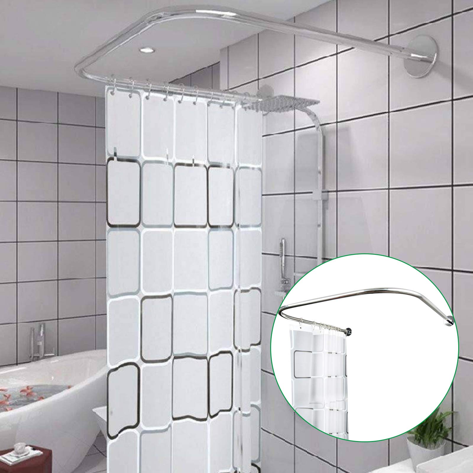 Tringle à rideau de douche en acier inoxydable en forme de U pour salle