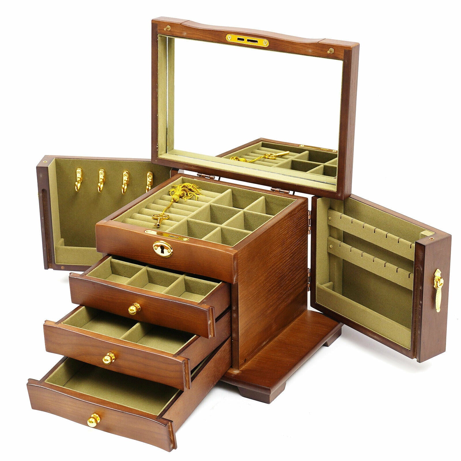 Boîte de rangement en bois à 4 couches pour bijoux