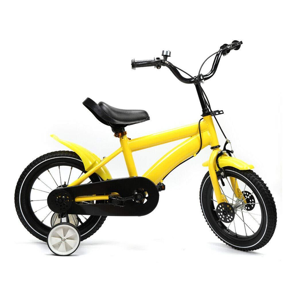 Vélo pour enfant 14 pouces - Jaune - Vélo de jeu cool et sûr - Vélo unisexe avec stabilisateurs amovibles - Cadeau pour enfant
