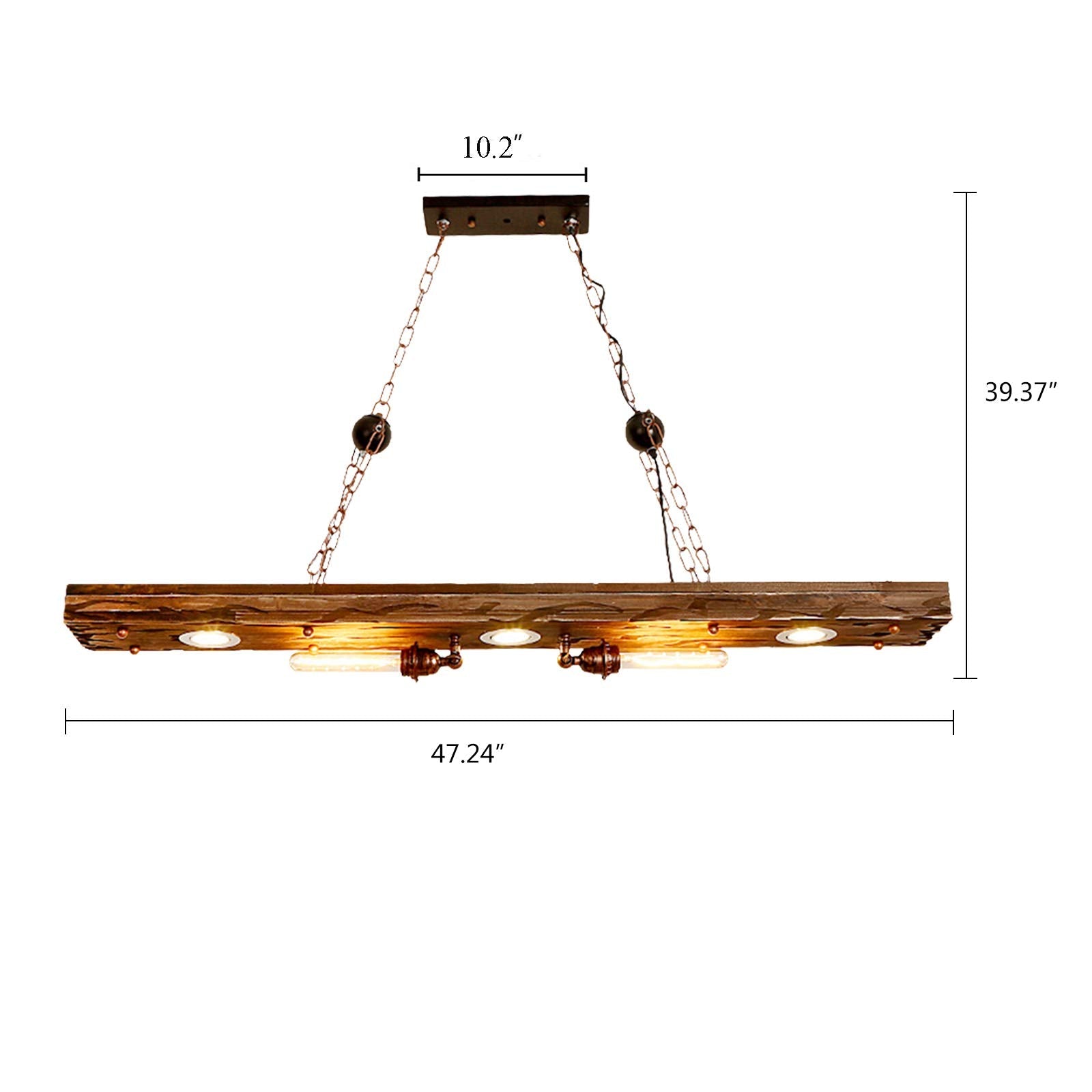 Plafonnier pendule rétro poutre en bois TÉLÉCOMMANDE Lampe