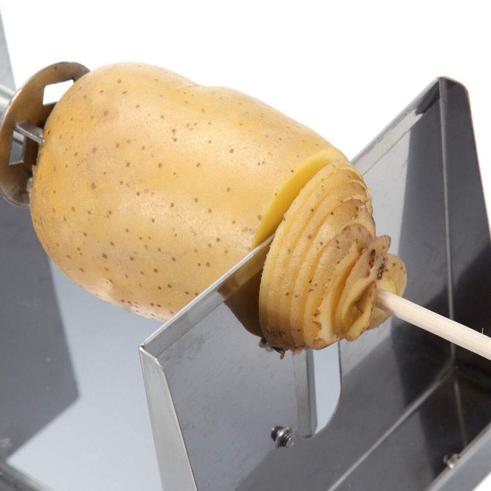 Coupe-Pommes de Terre en Acier Inoxydable avec manivelle et Pieds en Caoutchouc antidérapants pour Fruits Pommes de Terre, Tornado Chips