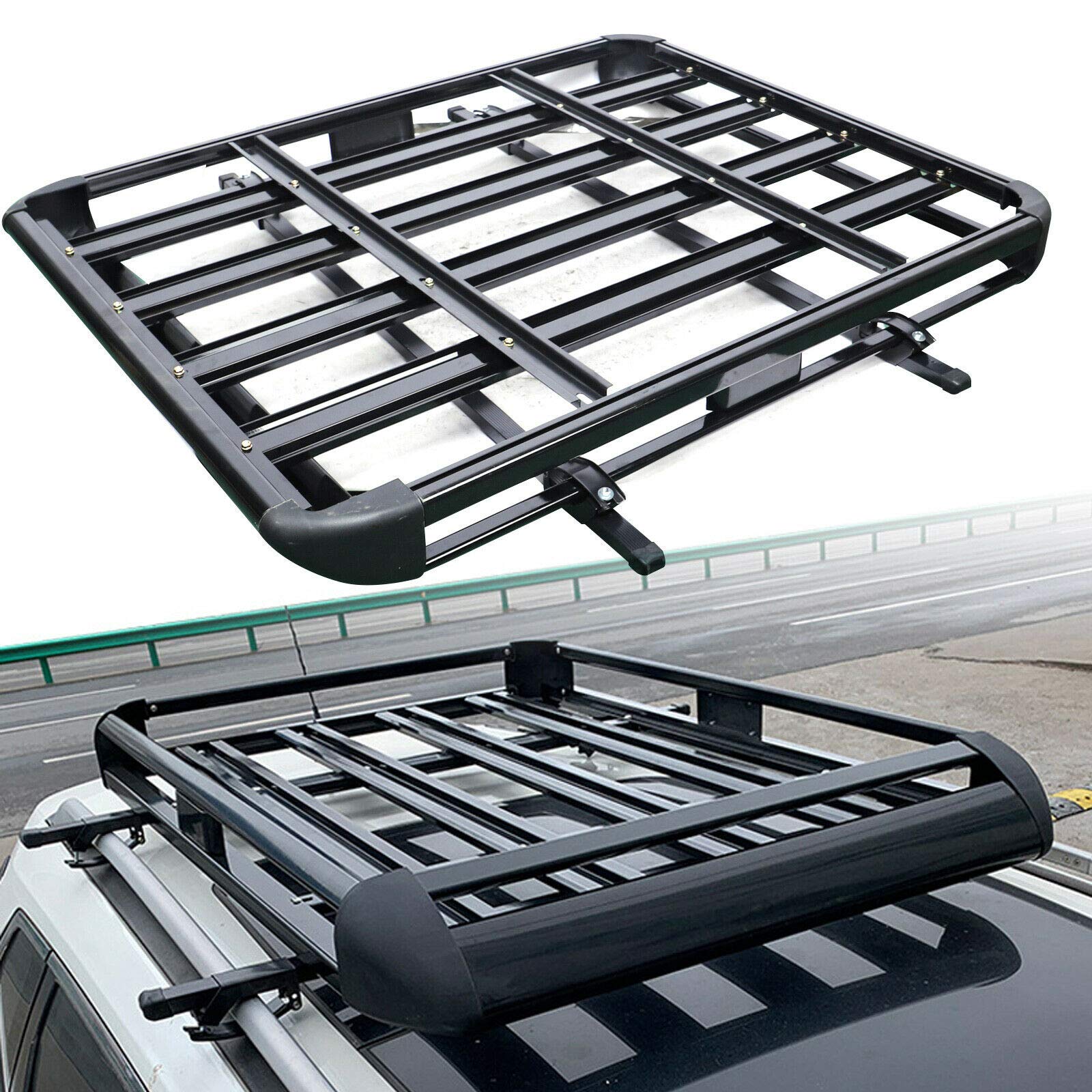 CNCEST Grand porte-bagages de toit en aluminium noir avec barres étanches et résistantes à la corrosion