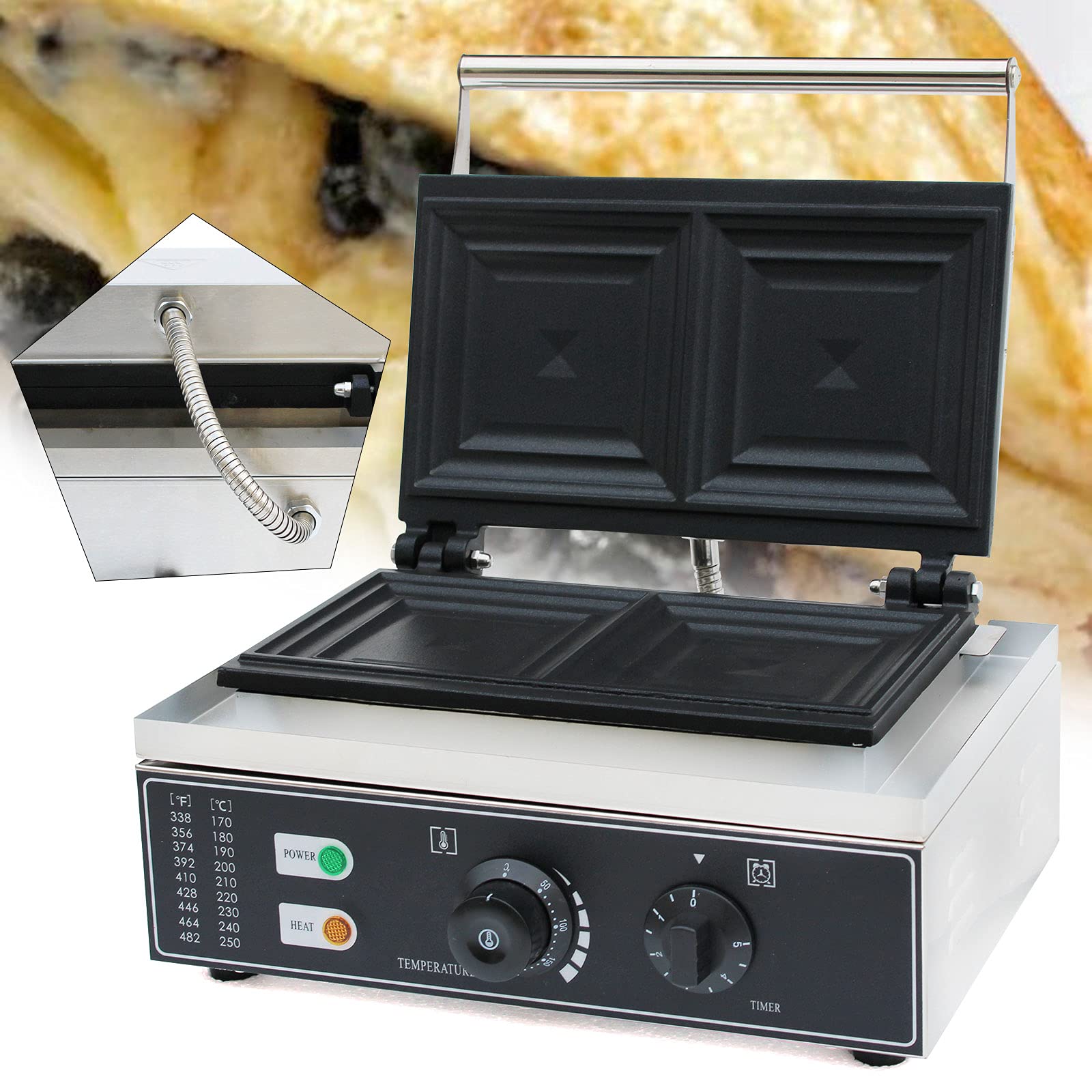 CNCEST Commercial Sandwich Machine, 1500W Electric Sandwich Press Grill Oven, 2-Slice Sandwich Maker Bread Toaster