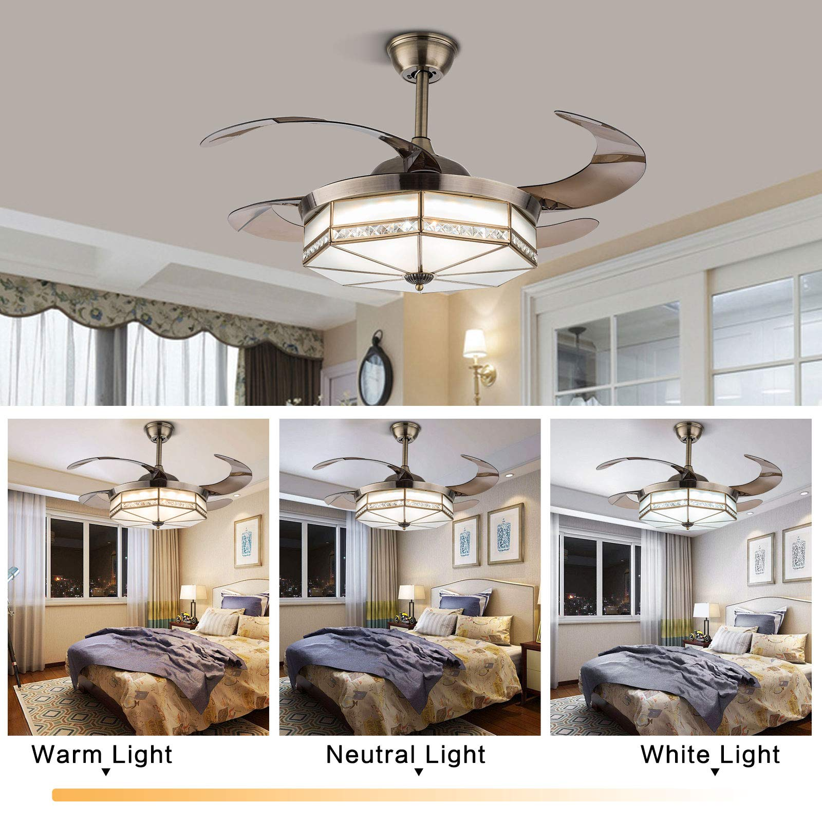 42 Inch Copper Golden Ceiling Fans with LED Light 