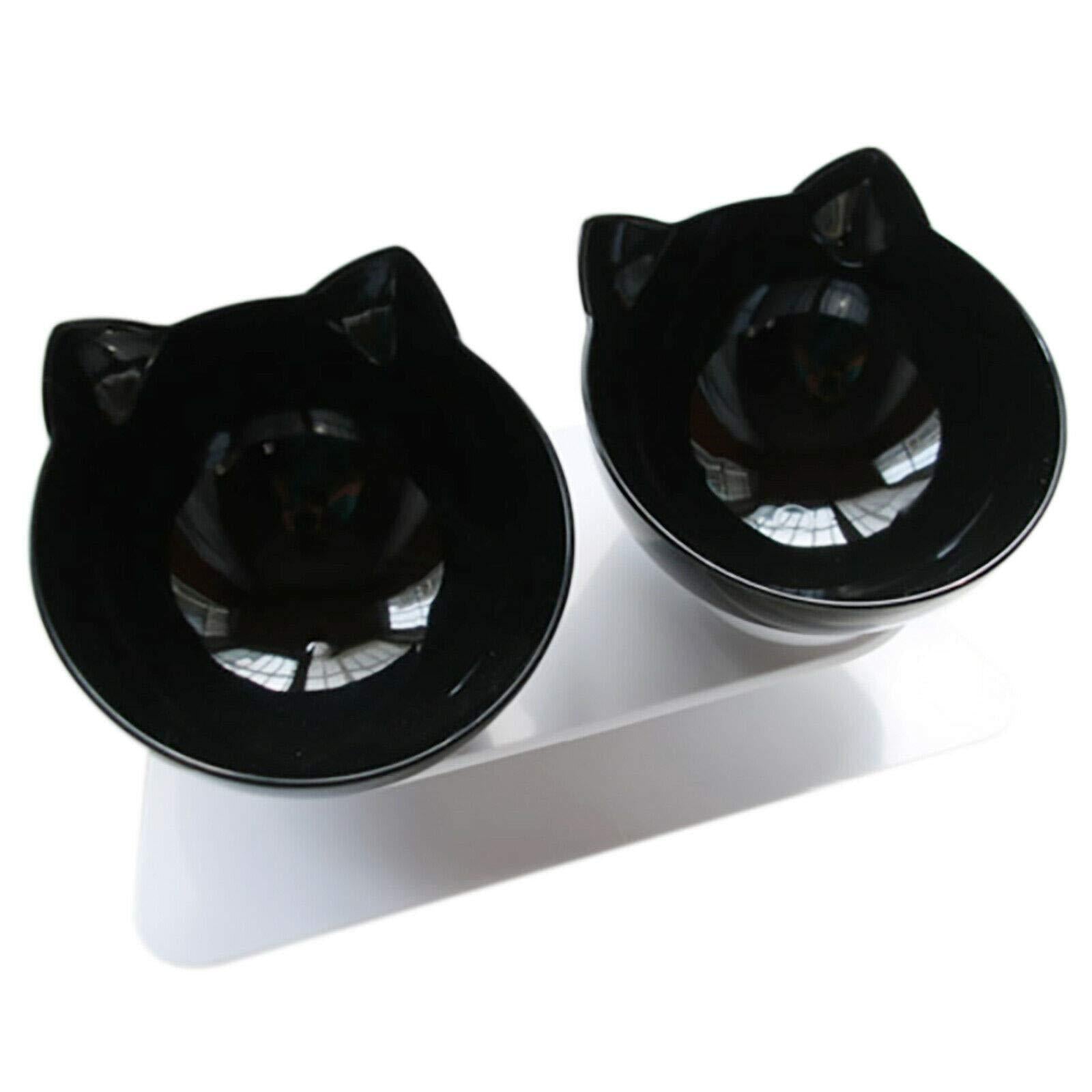 Gamelle moderne en plastique pour chat - Double coque - Convient pour les animaux domestiques (2 bols noirs de 27,5 x 13,5 x 14,2 cm)
