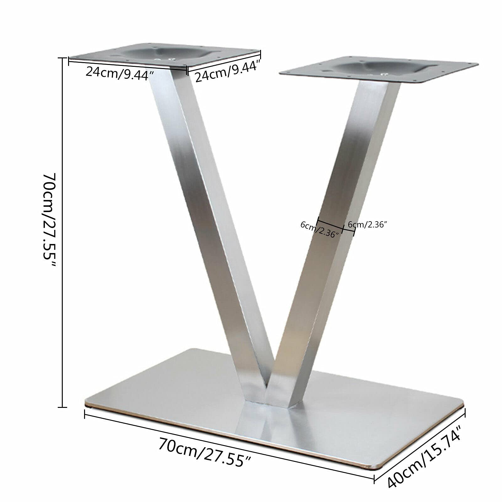Lot de 2 pieds de table en forme de V en acier inoxydable brossé