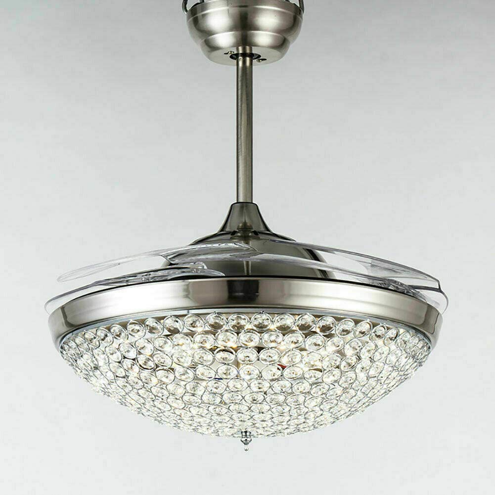 Ventilateur de plafond de luxe en cristal avec éclairage, lampe de ventilation, faible bruit, lustre moderne de 40 W avec télécommande