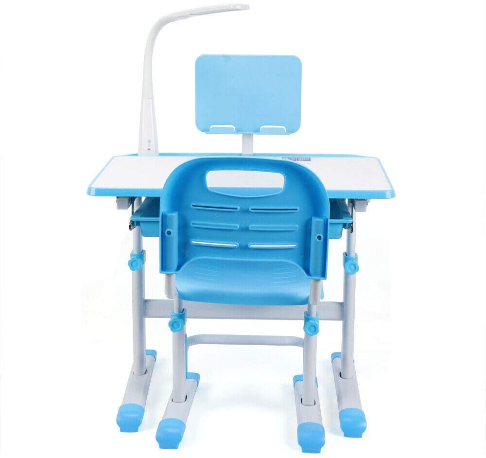 Ensemble de chaises de bureau pour enfants, hauteur réglable, table d'étude avec tiroir de rangement Rose/Bleu
