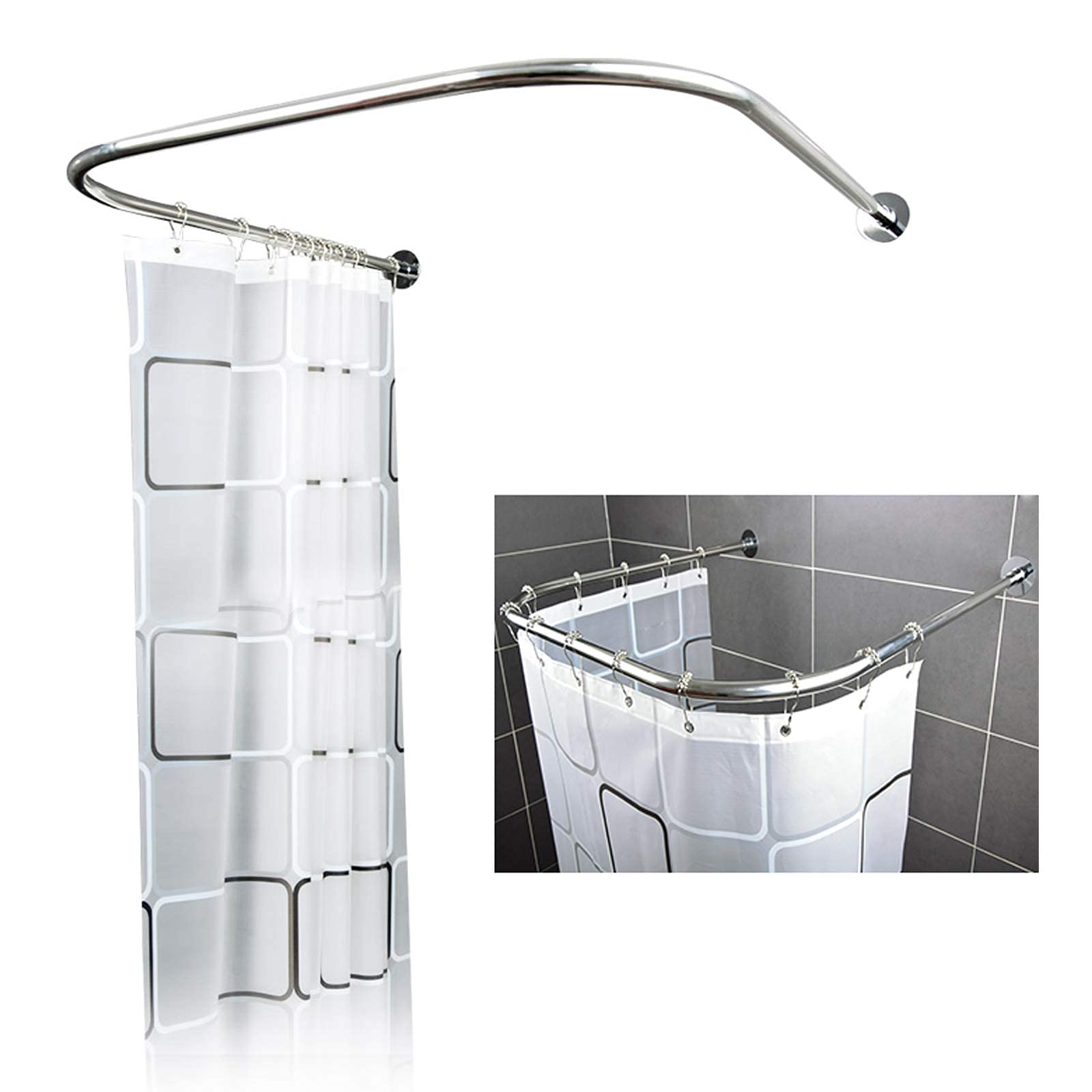 Tringle à rideau de douche en forme de U - Barre coudée pour salle de bain 