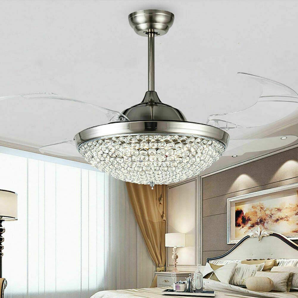 Ventilateur de plafond de luxe en cristal avec éclairage, lampe de ventilation, faible bruit, lustre moderne de 40 W avec télécommande
