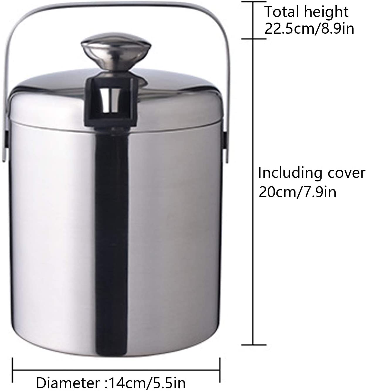 Ice bucket with lid, tongs and sieve, detailed parameters of ice bucket for cocktail bar 