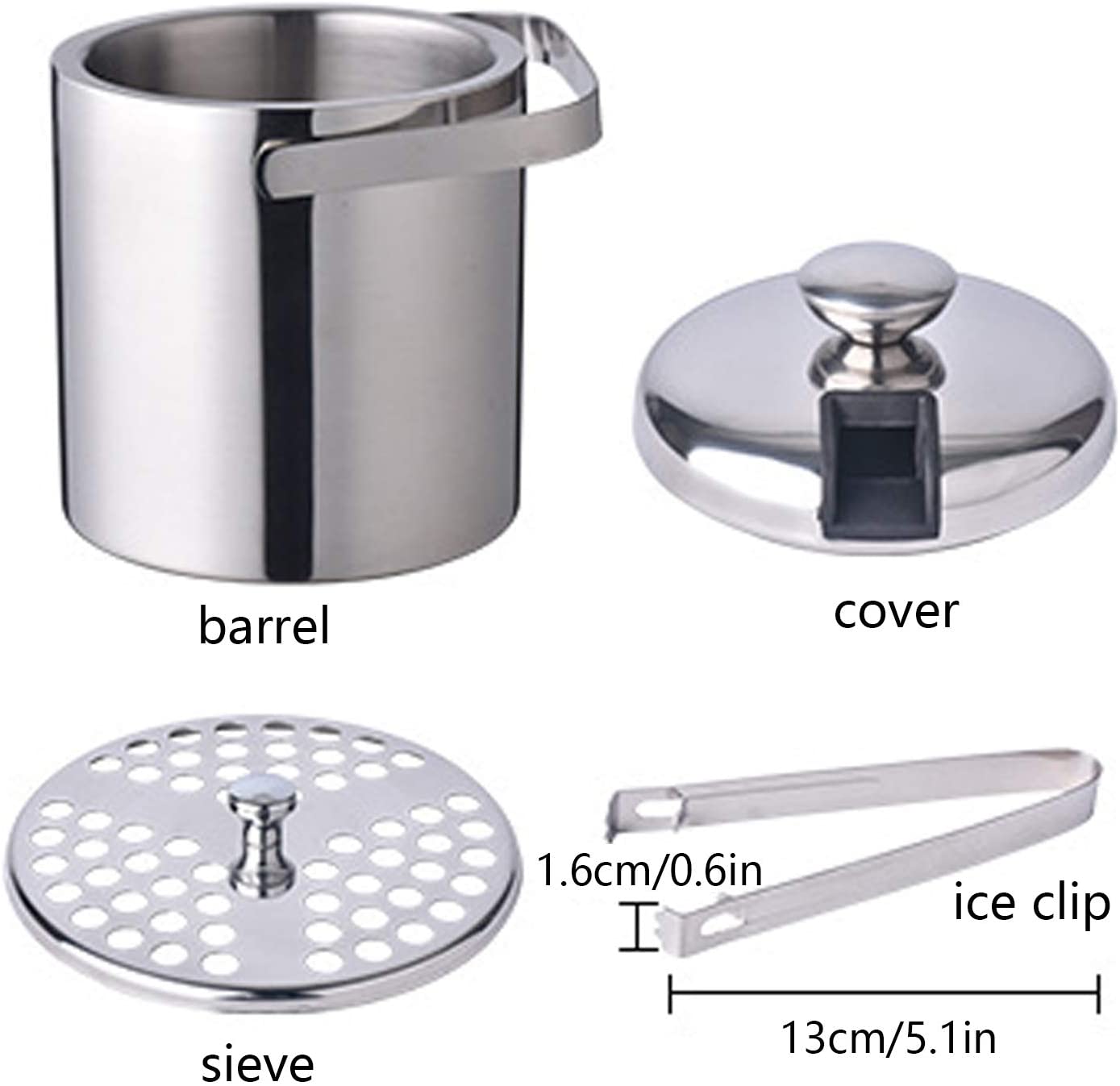 Ice bucket with lid, tongs and sieve, ice bucket specifications for cocktail bars
