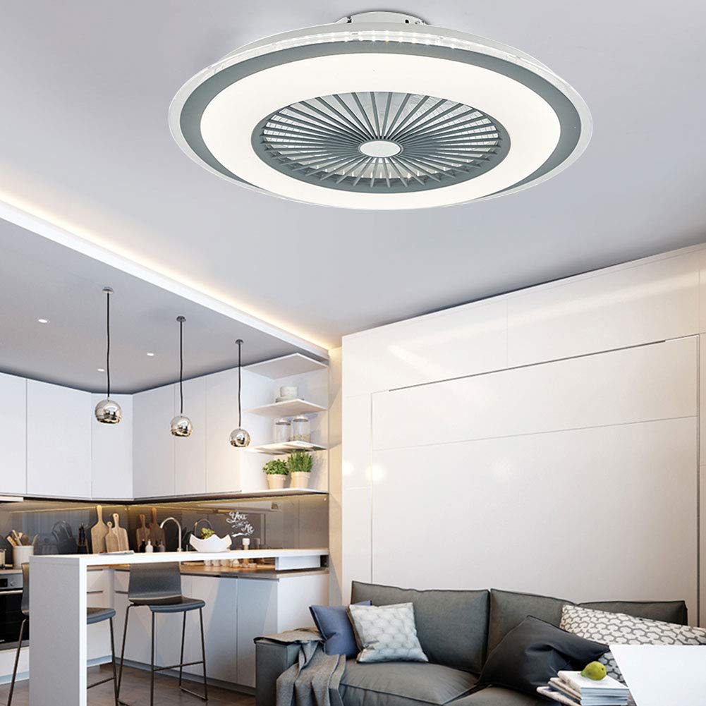 Ventilateur de Plafond avec Telecommande et Lumière Plafonnier LED Fan Dimmable Ventilateur Intérieure Lampe Ultra Silencieux pour Salon(Gris)