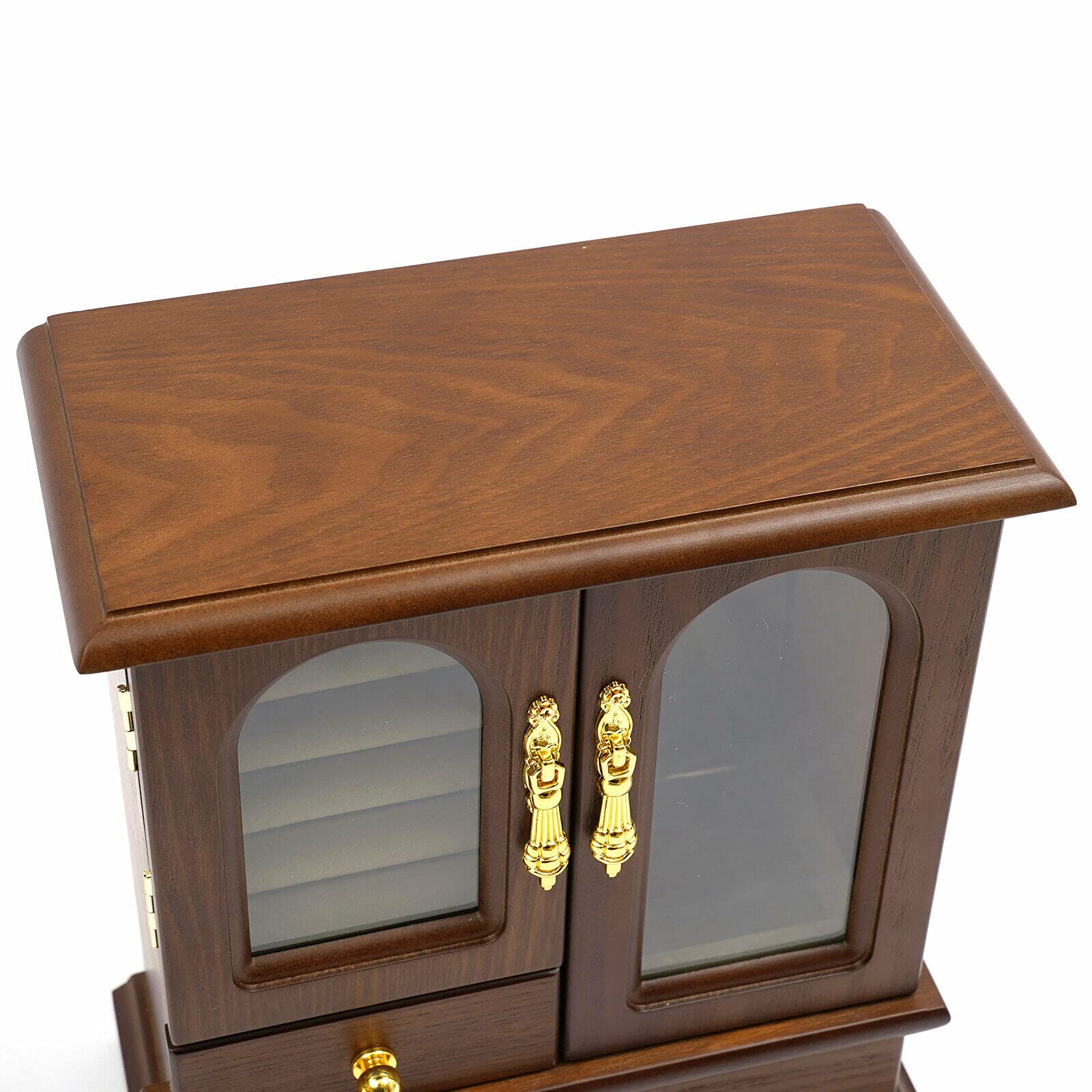 Boîte à bijoux en bois avec 2 tiroirs porte en verre