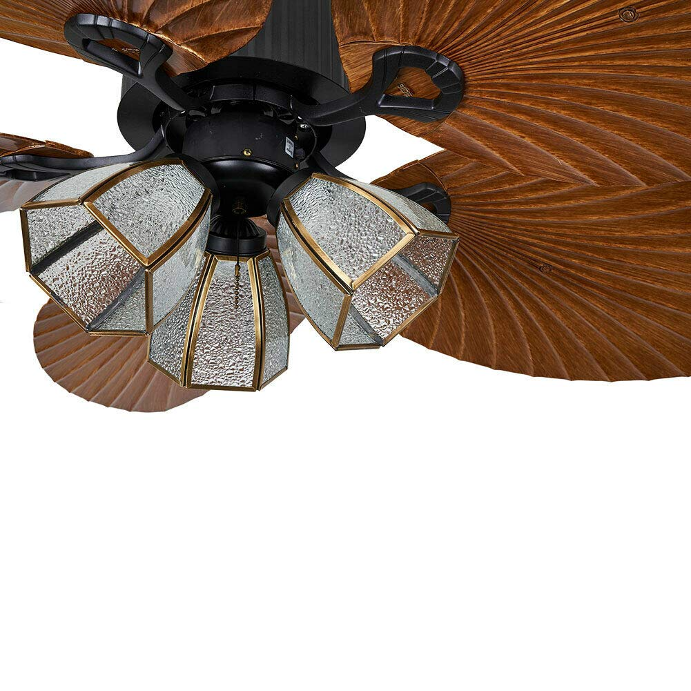Palm-Leaf Ventilateur de plafond avec éclairage 52" Industrial Fan Plafonnier Vintage Rétro Ventilateur de plafond Lustre Antique