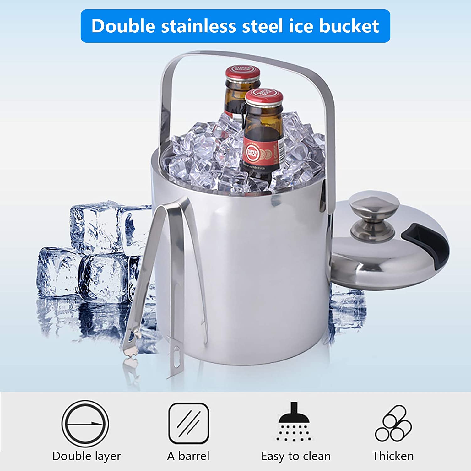 Ice Bucket with Lid,Tongs and Sieve,Ice Bucket for Cocktail Bar 